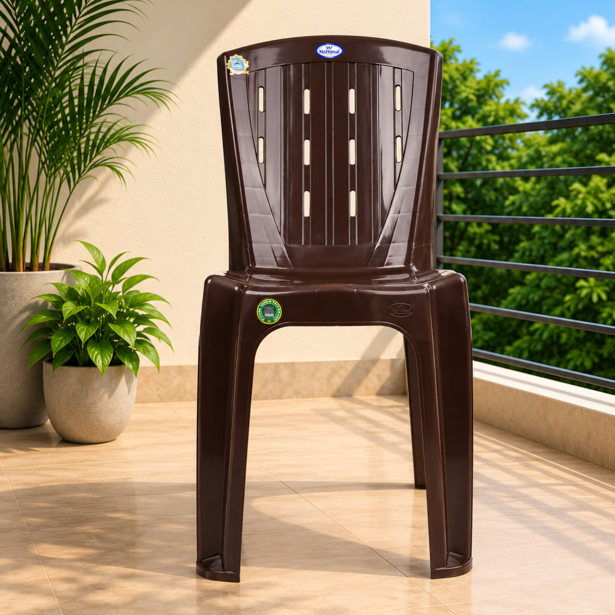 VV National Marvel High Back Armless Plastic Chair Durable & Comfortable – Pack of 2 Pcs (Brown)