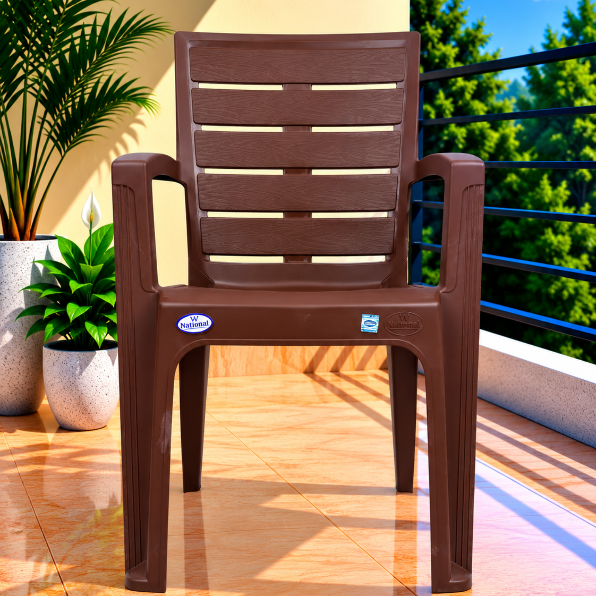 Vibrant Plastic chair for Living Room | Pack of 2 | 2-Year Warranty (Brown)