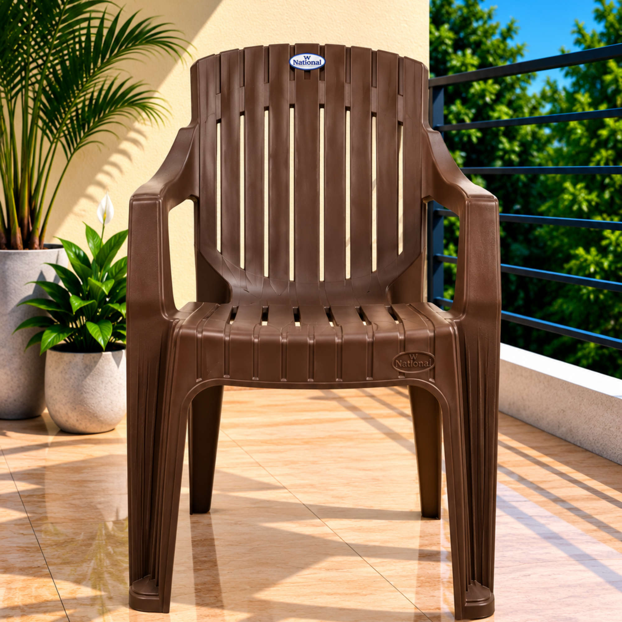 Military Heavy-Duty Plastic chair for Living Room | Pack of 2 | 2-Year Warranty (dark choclate)
