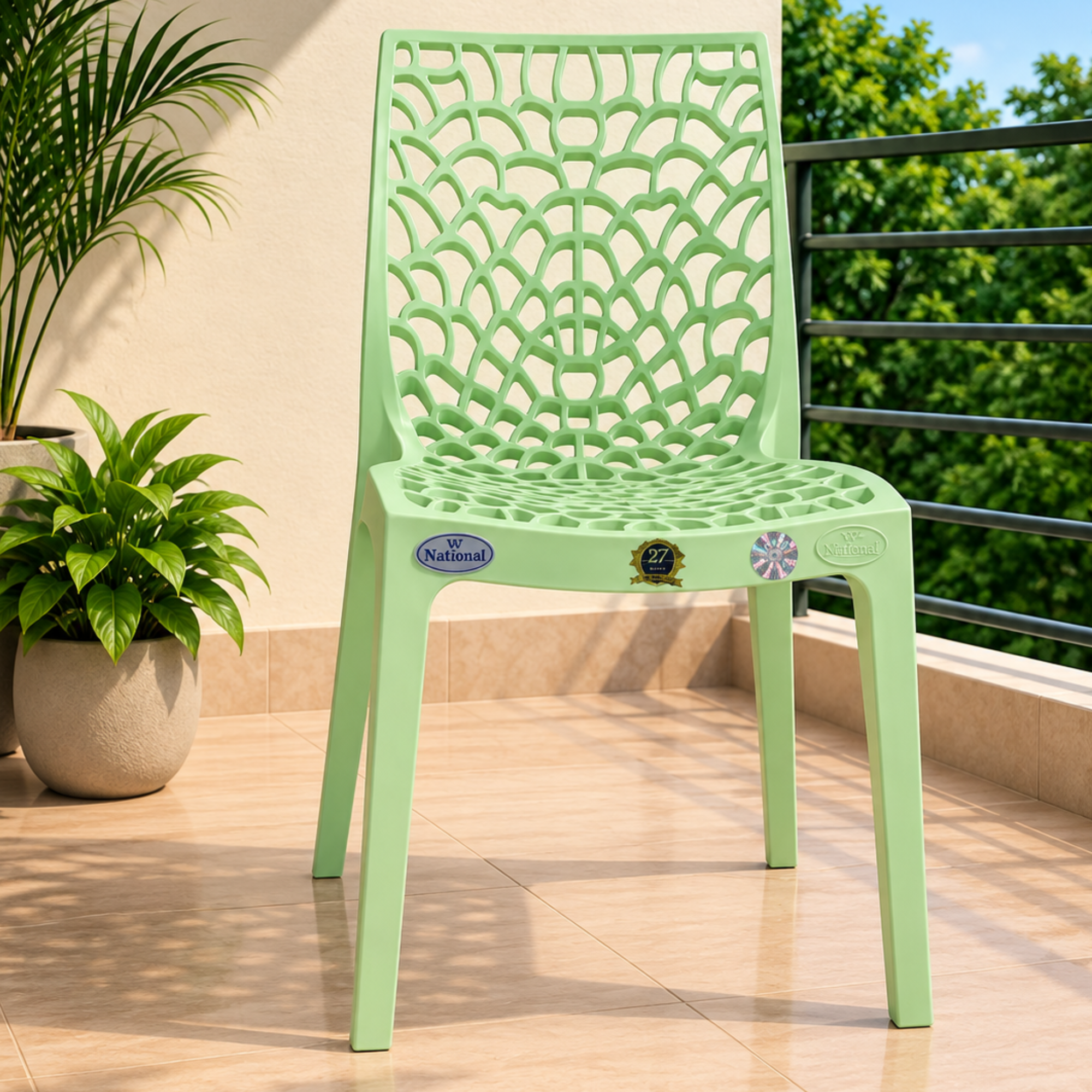 Park Premium Armless Plastic chair for Living Room | Pack of 2 | 2-Year Warranty (Green)